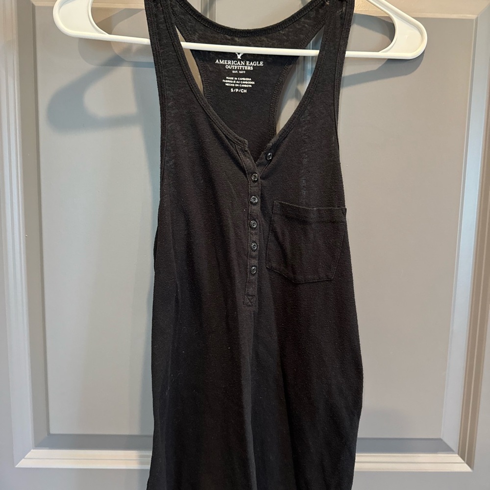 American Eagle Outfitters Black Henley Racerback Tank